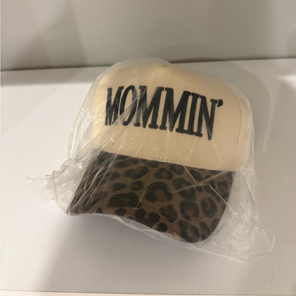 Mommin’ Cream and Brown Leopard Print Cap